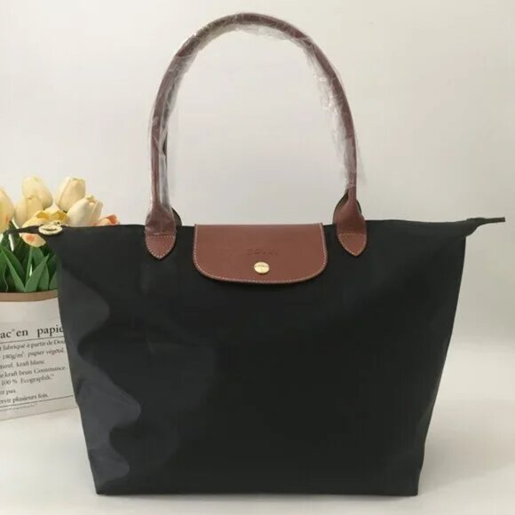 NWT Longchamp Le Pliage Original Large Shoulder Nylon Bag Tote Black